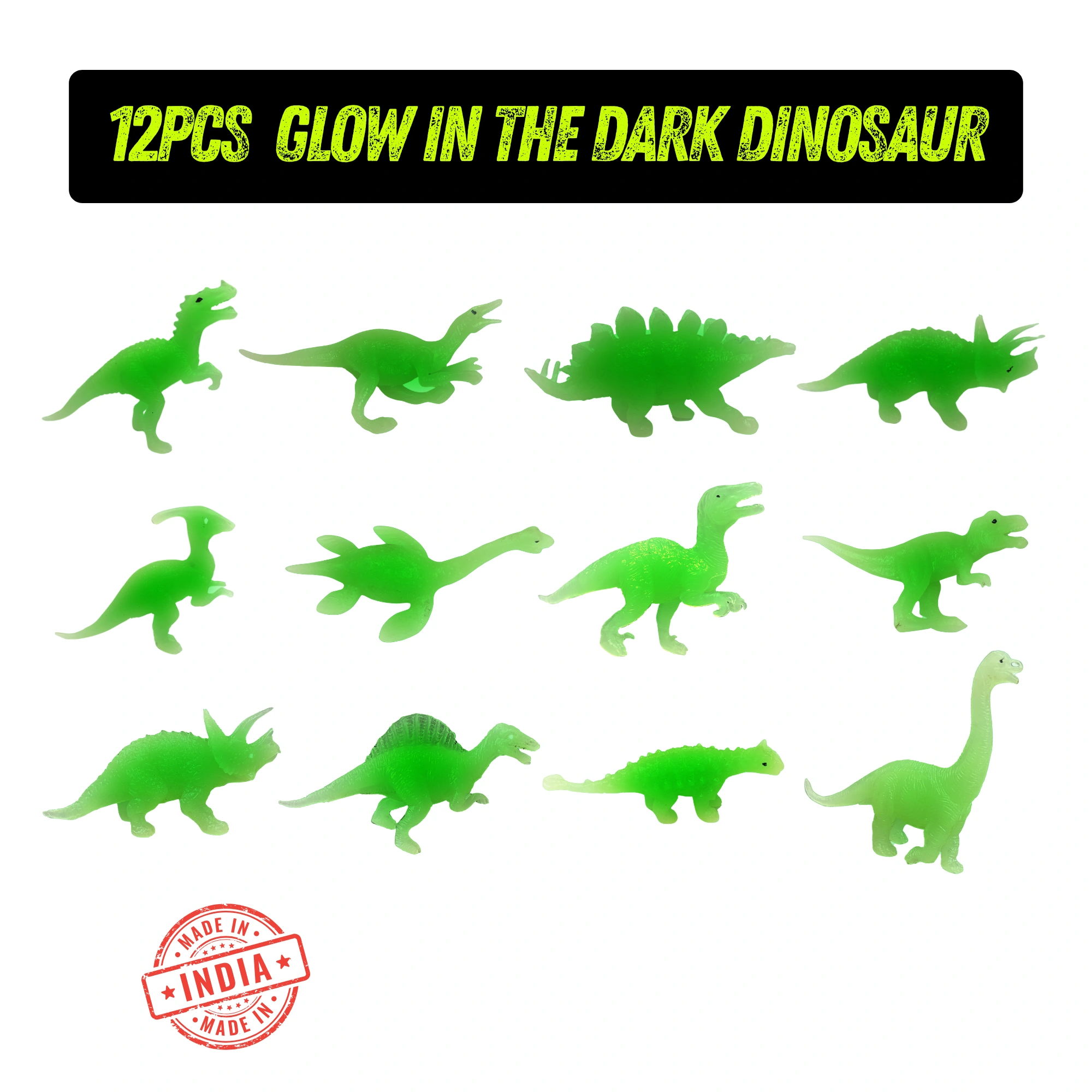 Glow in the Dark Dinosaur Toys for Kids – Pack of 12