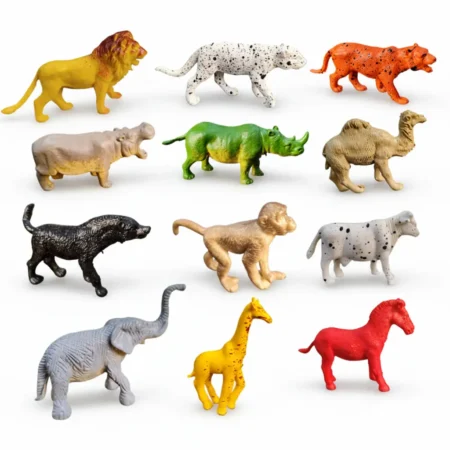 MT 12 pcs mini wild animal toys (rubber) for kids age (0-3Y)