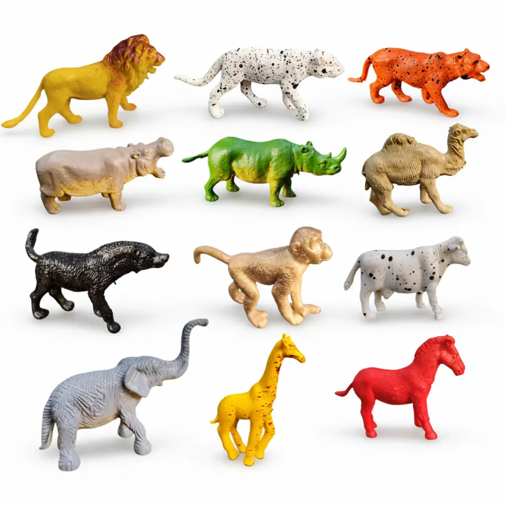 MT 12 pcs mini wild animal toys (rubber) for kids age (0-3Y)