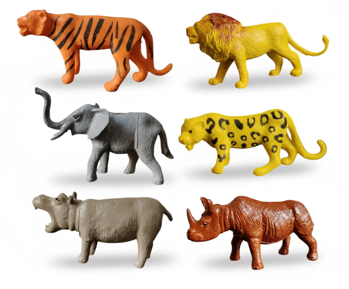 MT 6 pcs wild animal toys (rubber) for kids age (0-3Y)
