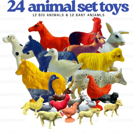ZESTHOME 24-Piece Farm Animal Toys Set | 12 Big & 12 Mini Baby Figures