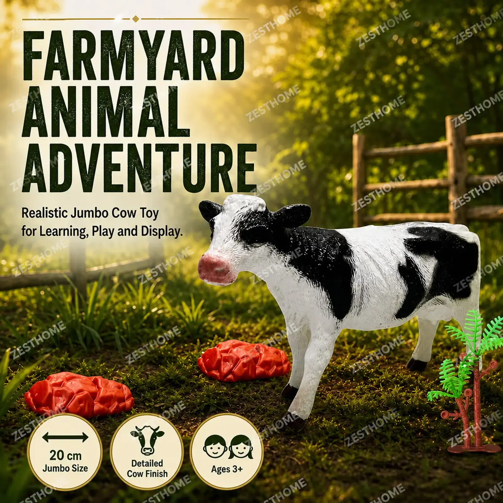 ZESTHOME Jumbo Realistic Cow Toy for Kids | Large Rubber Farm Animal - Image 6
