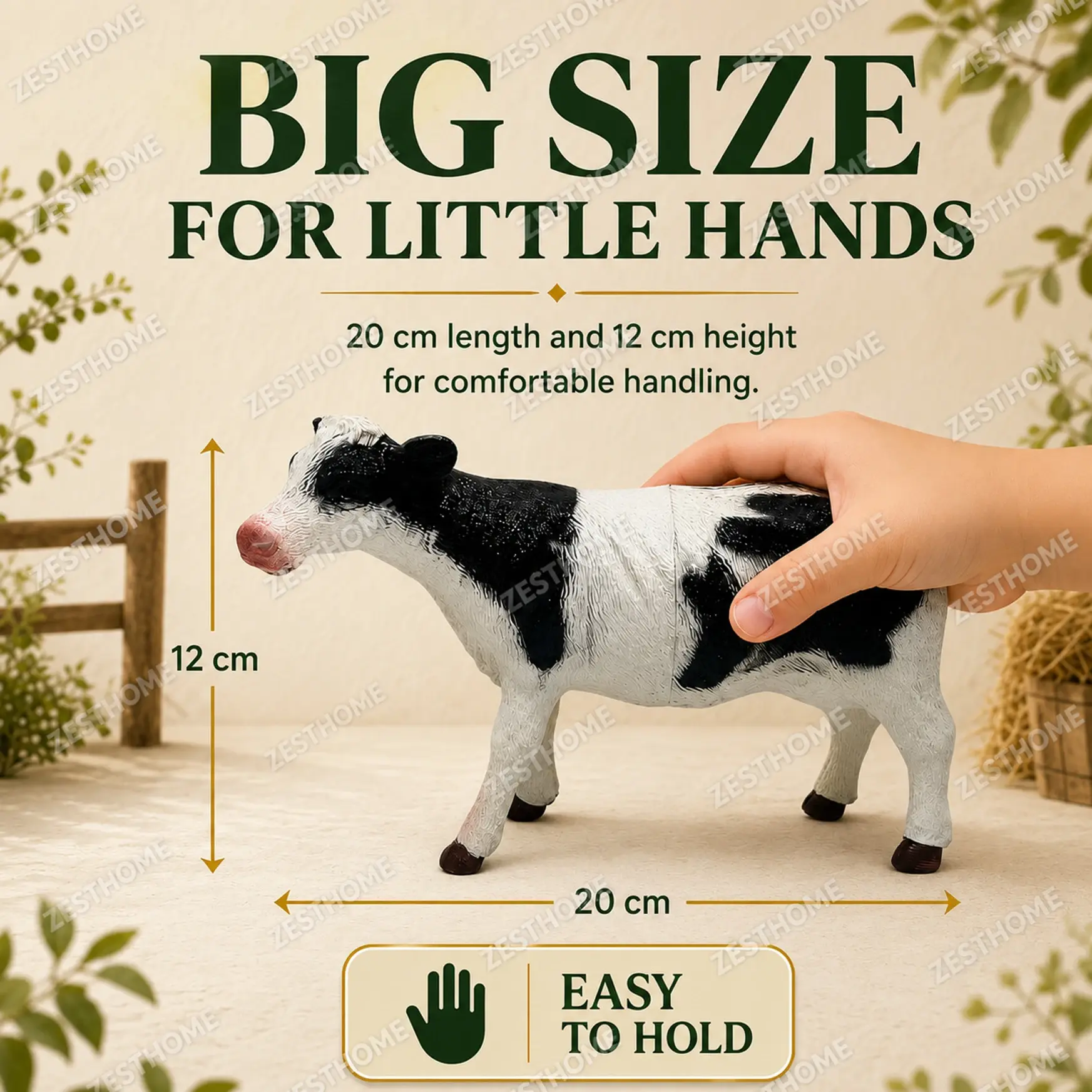 ZESTHOME Jumbo Realistic Cow Toy for Kids | Large Rubber Farm Animal - Image 5