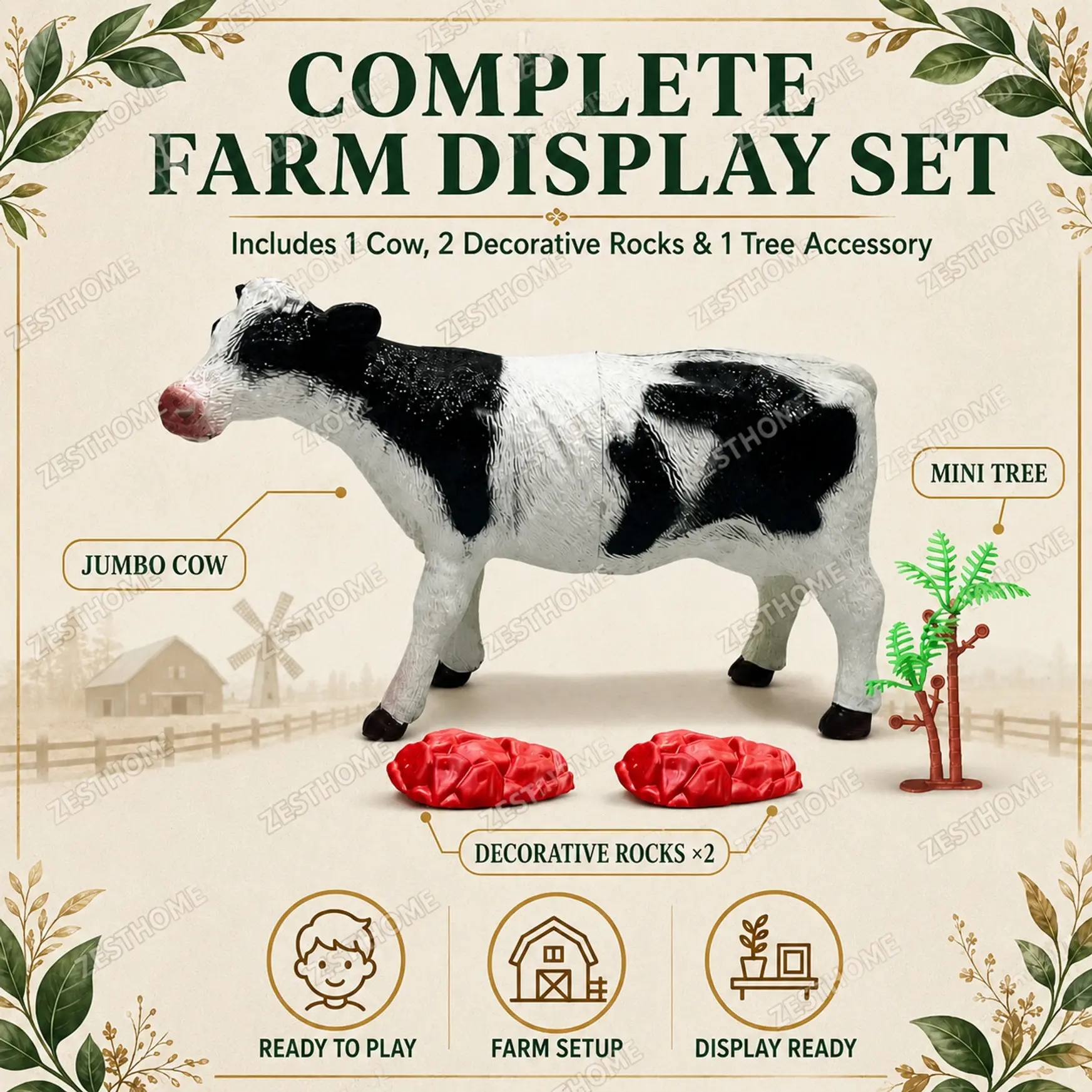 ZESTHOME Jumbo Realistic Cow Toy for Kids | Large Rubber Farm Animal - Image 2