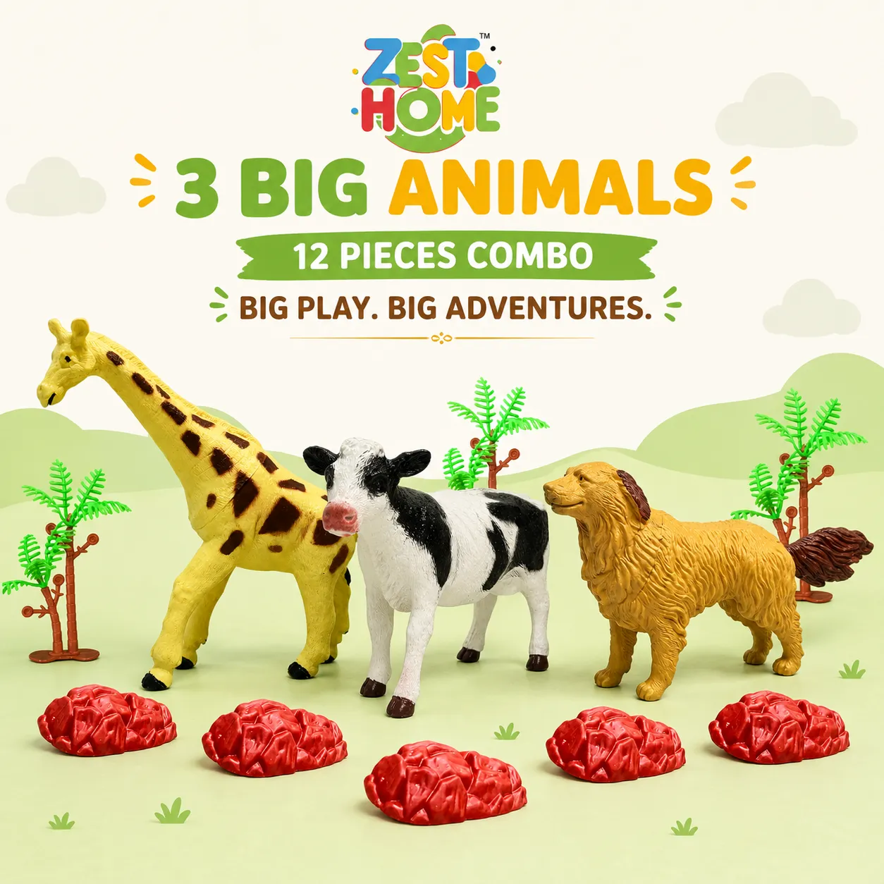 ZestHome Combo Big-Size Animal Toy Set for Kids – 3-Piece - Image 3