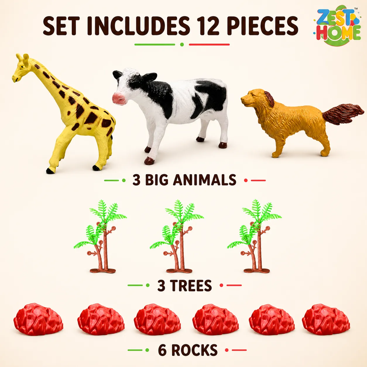 ZestHome Combo Big-Size Animal Toy Set for Kids – 3-Piece - Image 4