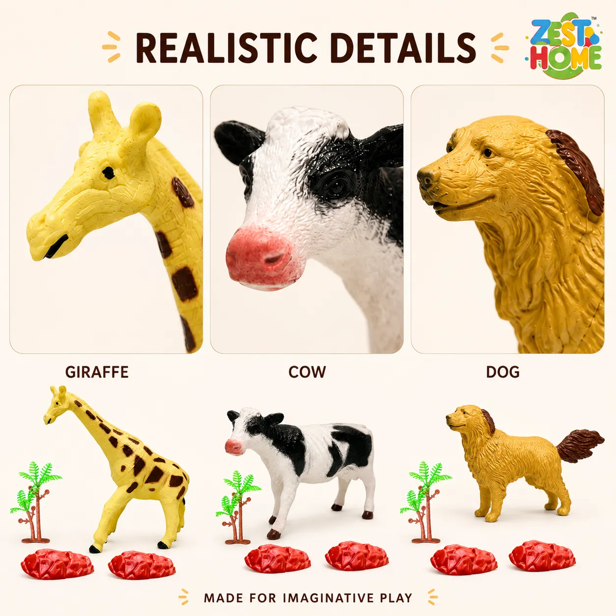 ZestHome Combo Big-Size Animal Toy Set for Kids – 3-Piece - Image 7
