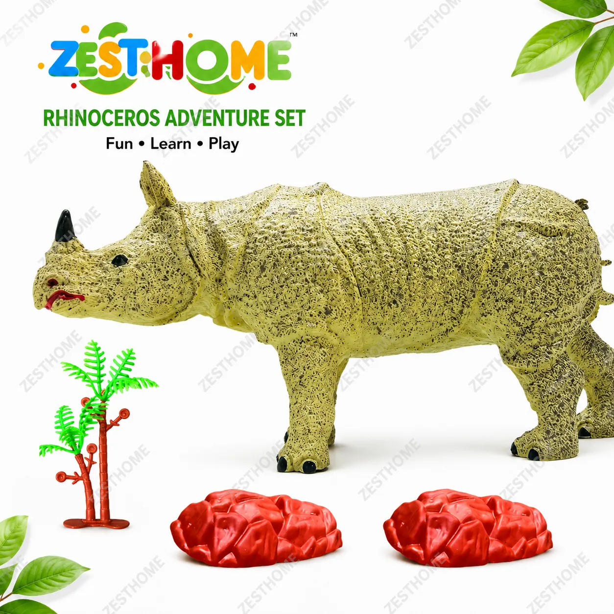 ZESTHOME Big Realistic Rhinoceros Toy for Kids |Wild Animal Safari Playset | Ages 3+