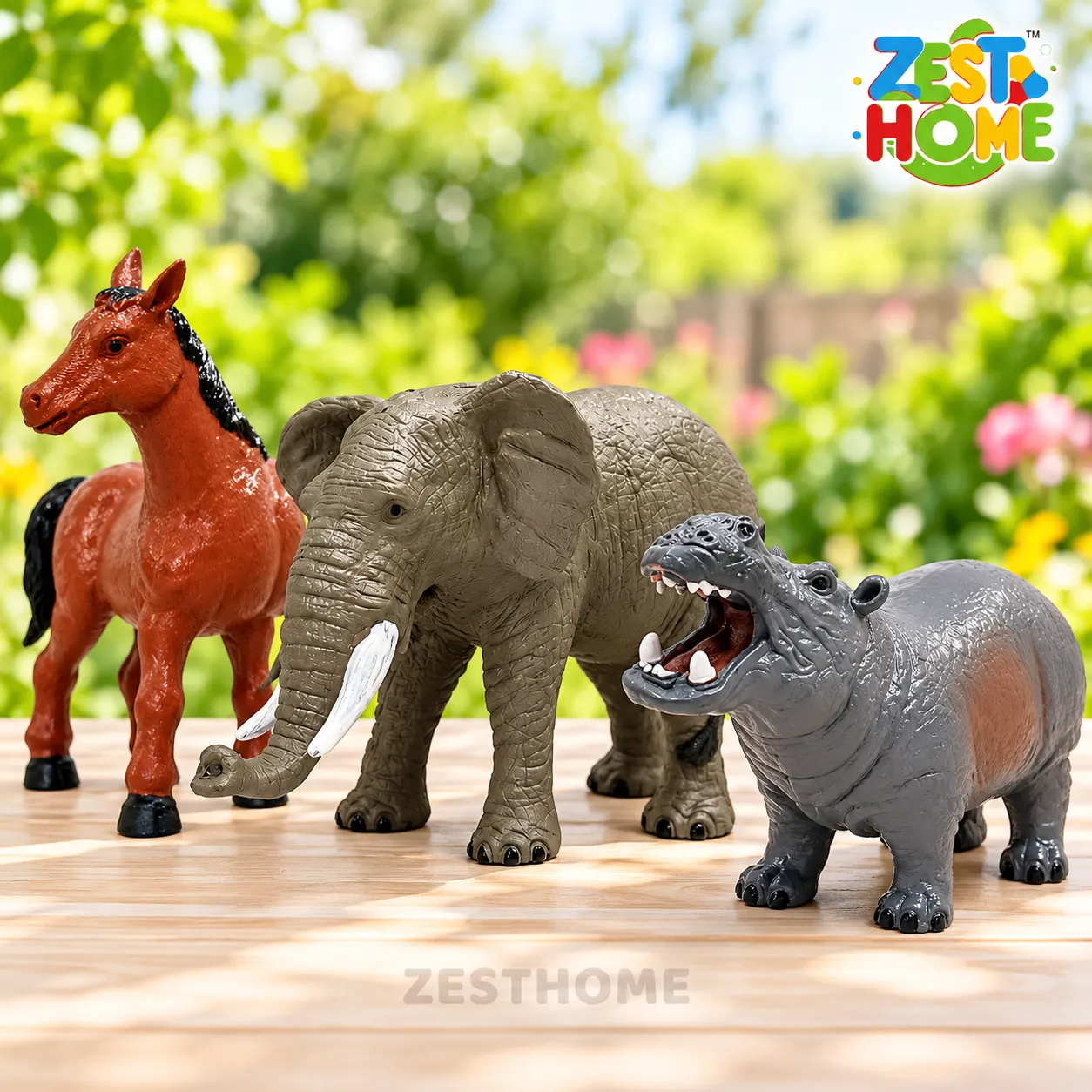 ZESTHOME Large Animal Toy Set for Kids – Elephant, Horse and Hippo Figures with 6 Rock Accessories, Ages 3+ - Image 2