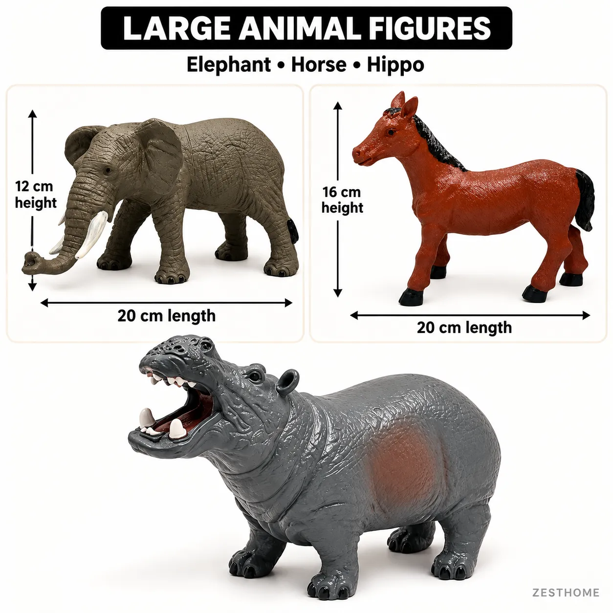 ZESTHOME Large Animal Toy Set for Kids – Elephant, Horse and Hippo Figures with 6 Rock Accessories, Ages 3+ - Image 5