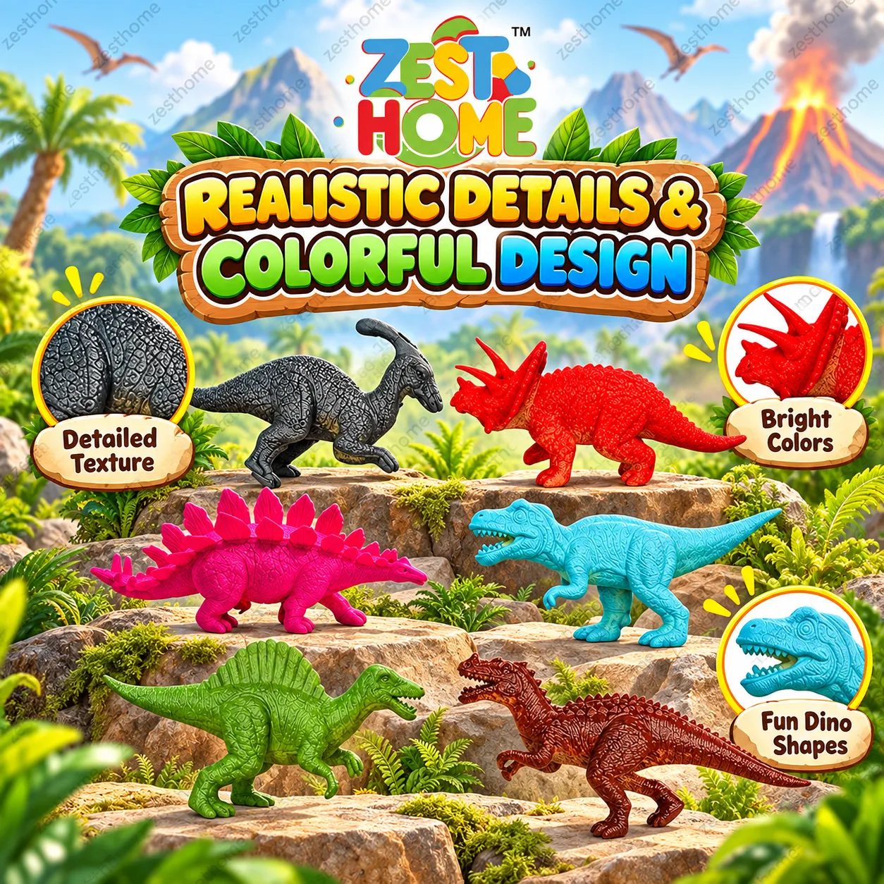 ZESTHOME 6 Small Dinosaur Toys for Kids, Ages 3+ - Image 3